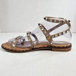 Steve Madden Beige Travel Pyramid‎ Studded Strappy Flat Sandal Size 6.5